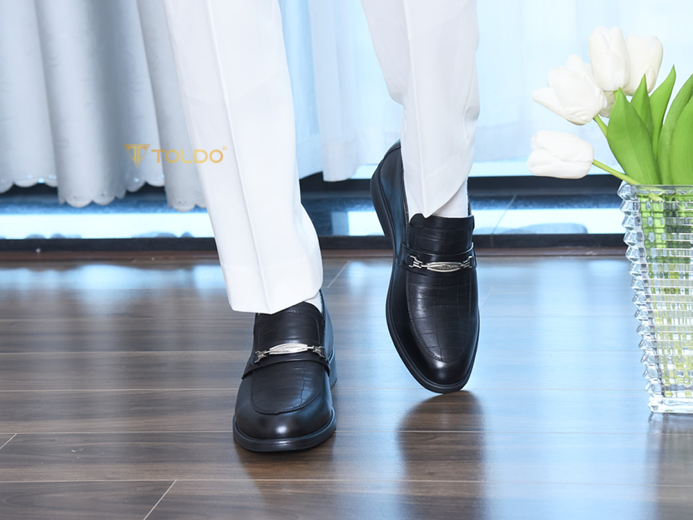 Giày lười cao 8cm da thật đế khâu